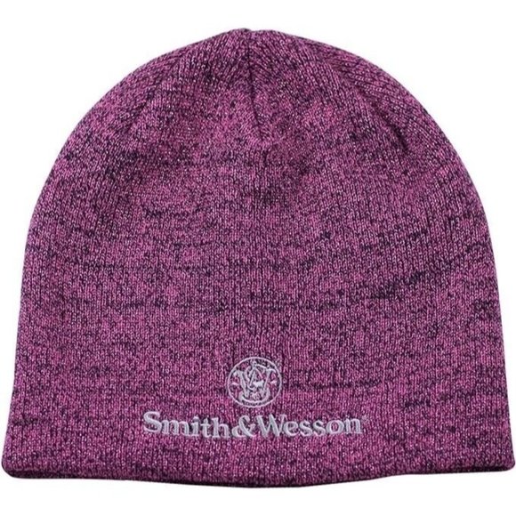 Smith & Wesson Women’s Logo Knit Beanie Hat, One Size Ladies Cap, Pink & Black - Picture 1 of 7